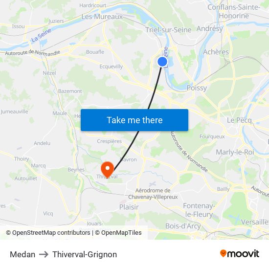 Medan to Thiverval-Grignon map