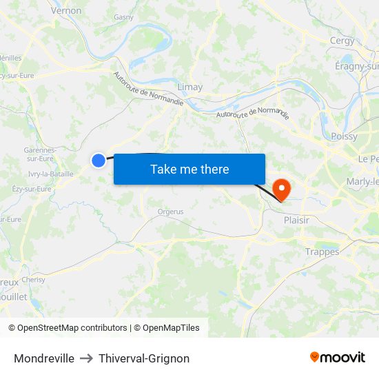 Mondreville to Thiverval-Grignon map