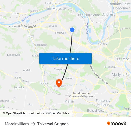 Morainvilliers to Thiverval-Grignon map