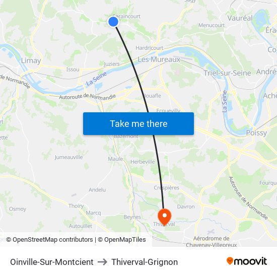 Oinville-Sur-Montcient to Thiverval-Grignon map