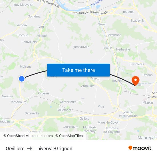 Orvilliers to Thiverval-Grignon map
