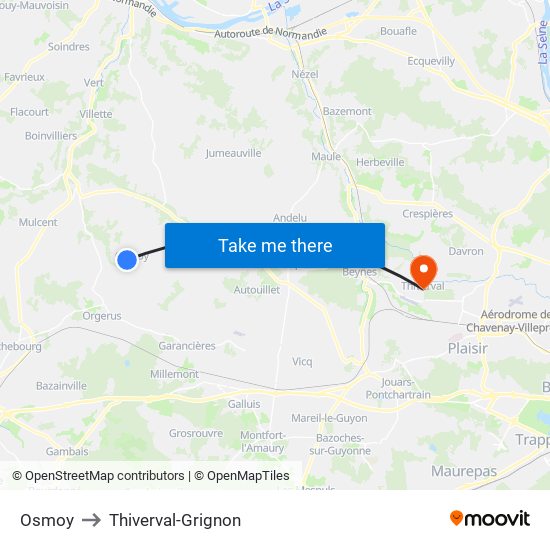 Osmoy to Thiverval-Grignon map