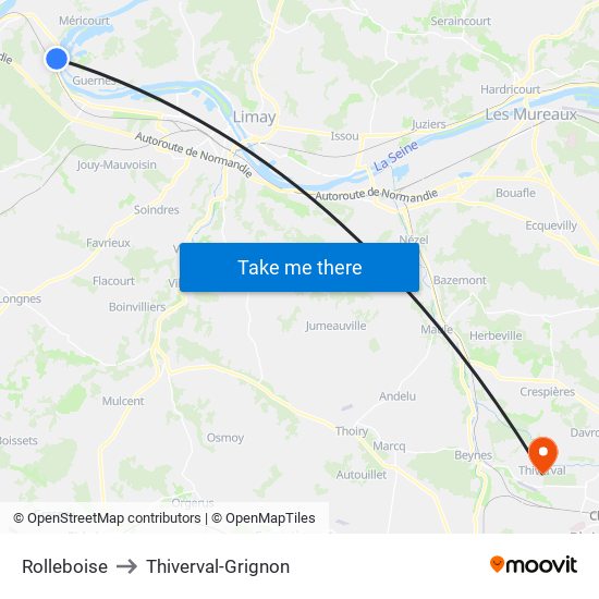 Rolleboise to Thiverval-Grignon map