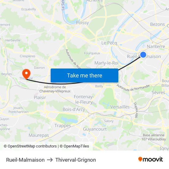 Rueil-Malmaison to Thiverval-Grignon map