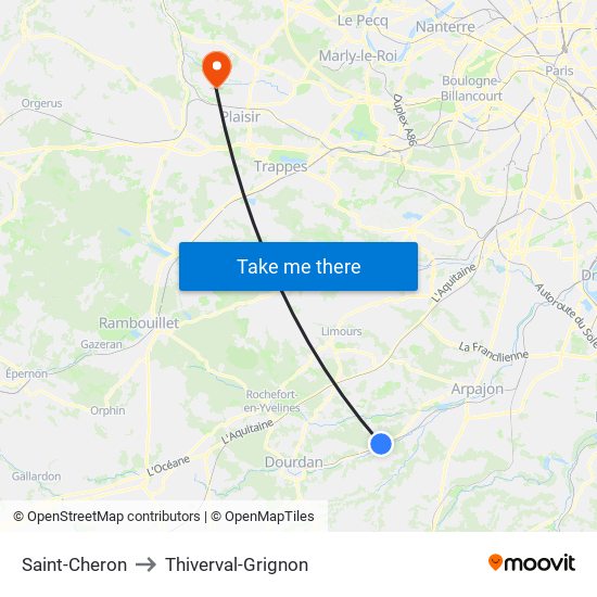 Saint-Cheron to Thiverval-Grignon map