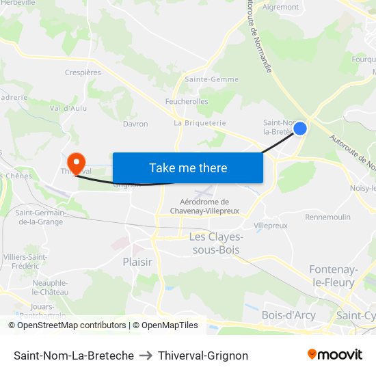 Saint-Nom-La-Breteche to Thiverval-Grignon map