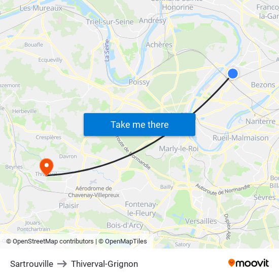 Sartrouville to Thiverval-Grignon map