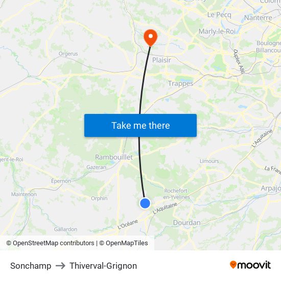 Sonchamp to Thiverval-Grignon map