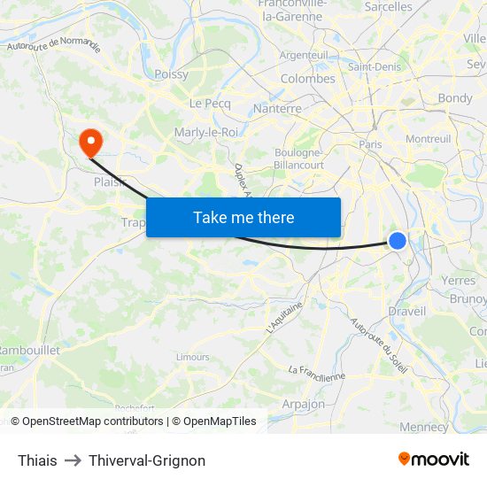 Thiais to Thiverval-Grignon map