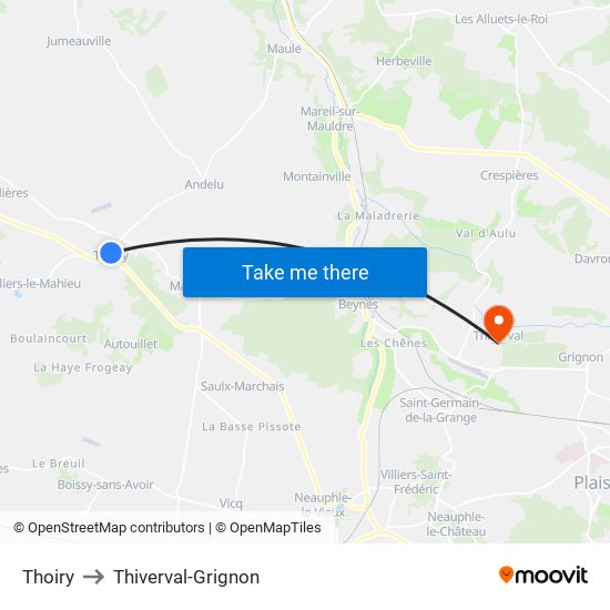 Thoiry to Thiverval-Grignon map