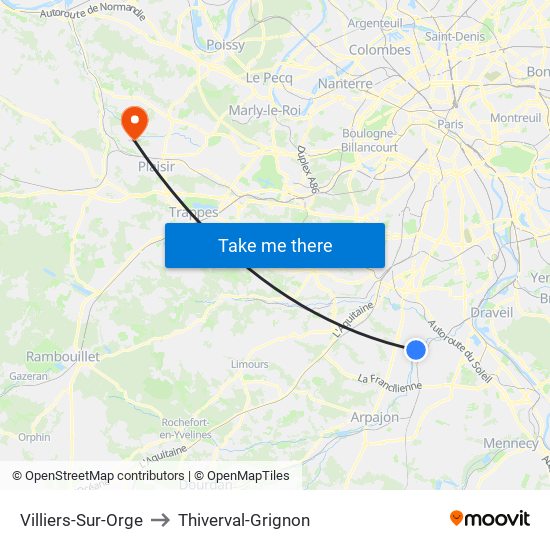 Villiers-Sur-Orge to Thiverval-Grignon map