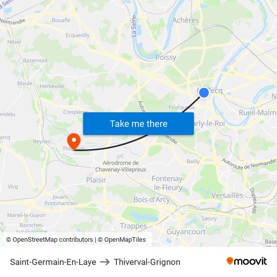 Saint-Germain-En-Laye to Thiverval-Grignon map
