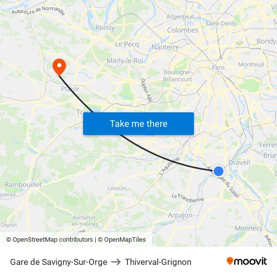 Gare de Savigny-Sur-Orge to Thiverval-Grignon map