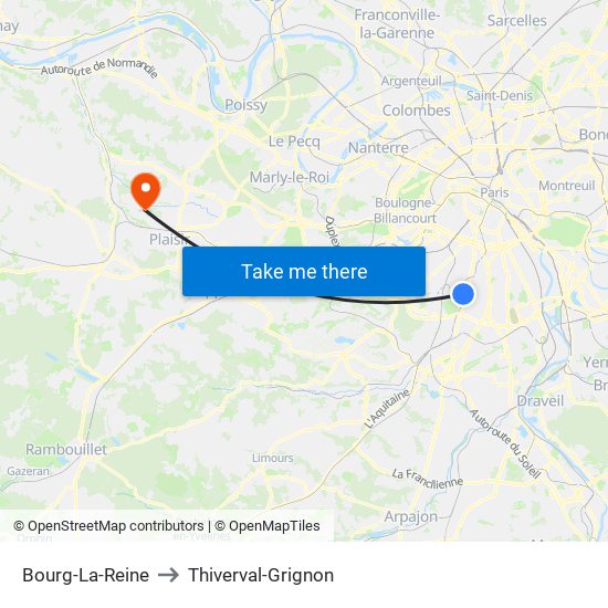 Bourg-La-Reine to Thiverval-Grignon map