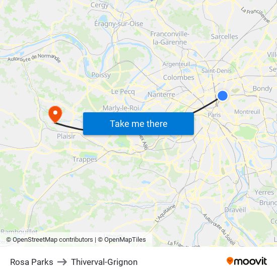 Rosa Parks to Thiverval-Grignon map