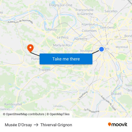 Musée D'Orsay to Thiverval-Grignon map