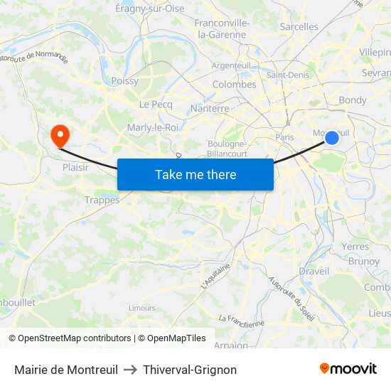 Mairie de Montreuil to Thiverval-Grignon map