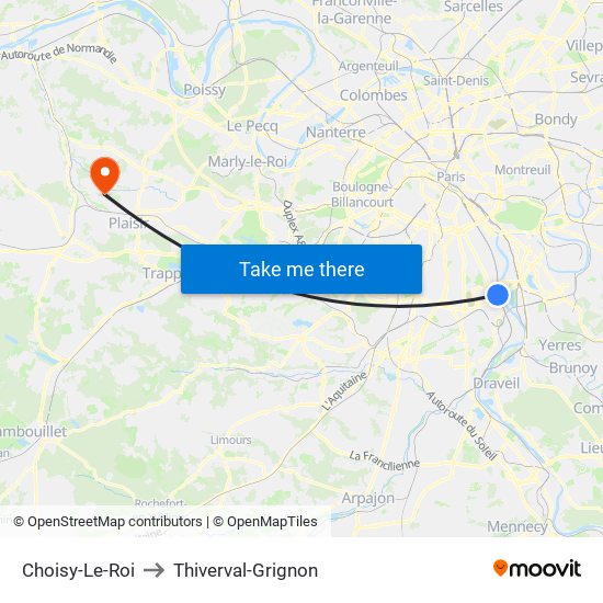 Choisy-Le-Roi to Thiverval-Grignon map