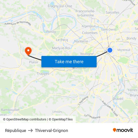 République to Thiverval-Grignon map
