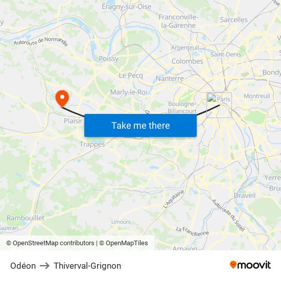 Odéon to Thiverval-Grignon map