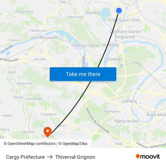 Cergy Préfecture to Thiverval-Grignon map