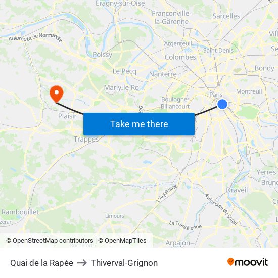 Quai de la Rapée to Thiverval-Grignon map