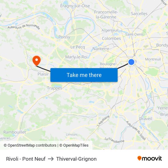 Rivoli - Pont Neuf to Thiverval-Grignon map
