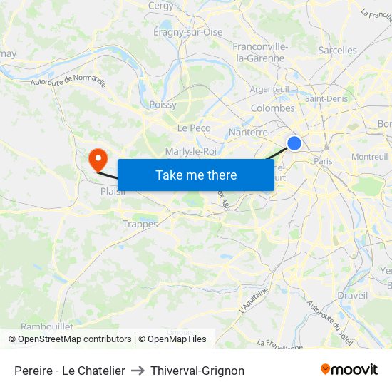 Pereire - Le Chatelier to Thiverval-Grignon map