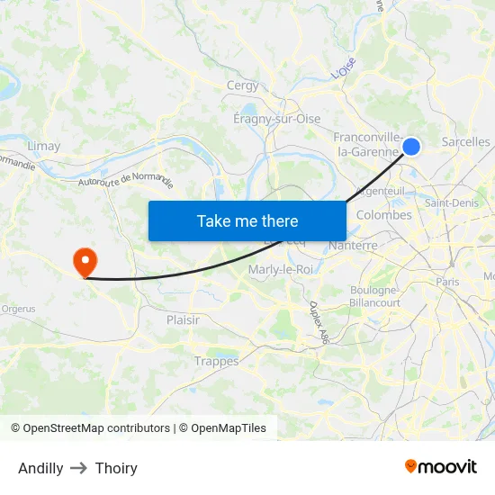 Andilly to Thoiry map