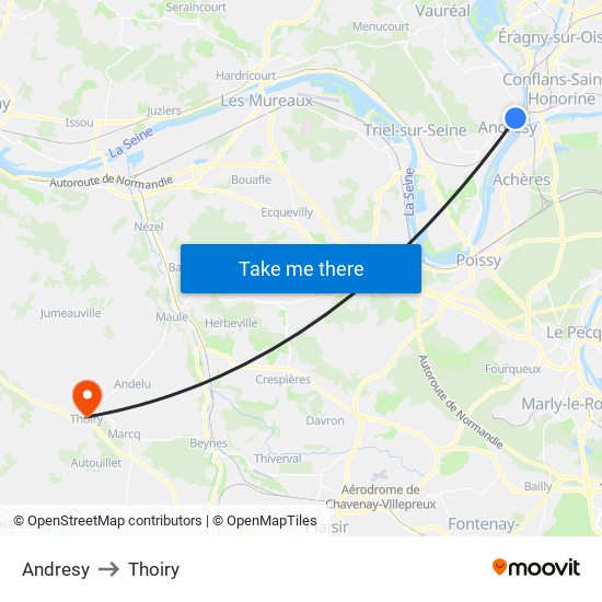 Andresy to Thoiry map