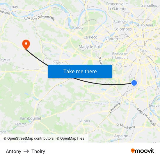 Antony to Thoiry map