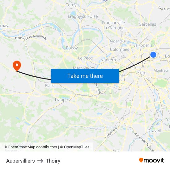 Aubervilliers to Thoiry map