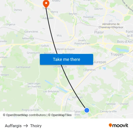 Auffargis to Thoiry map