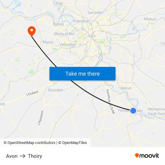 Avon to Thoiry map
