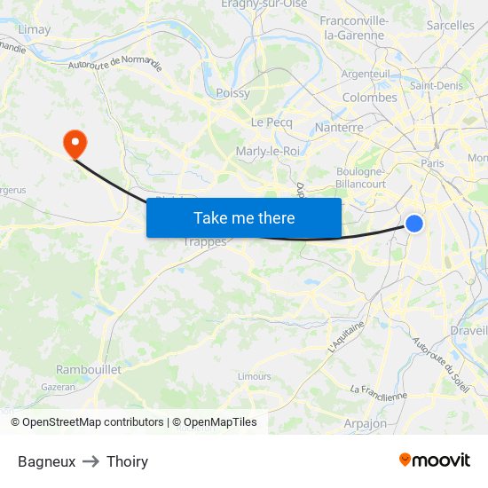 Bagneux to Thoiry map