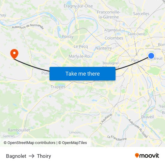 Bagnolet to Thoiry map