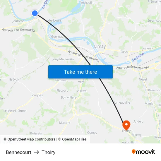 Bennecourt to Thoiry map