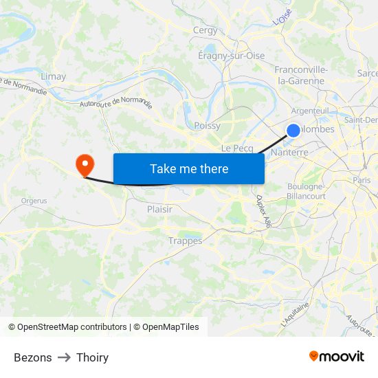 Bezons to Thoiry map