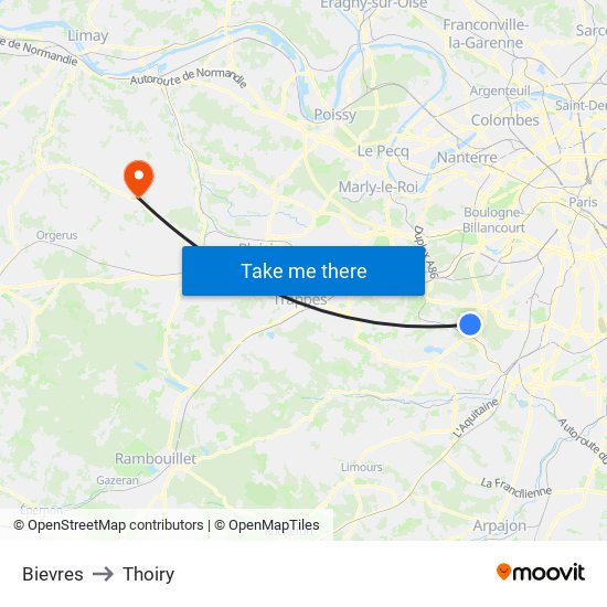 Bievres to Thoiry map