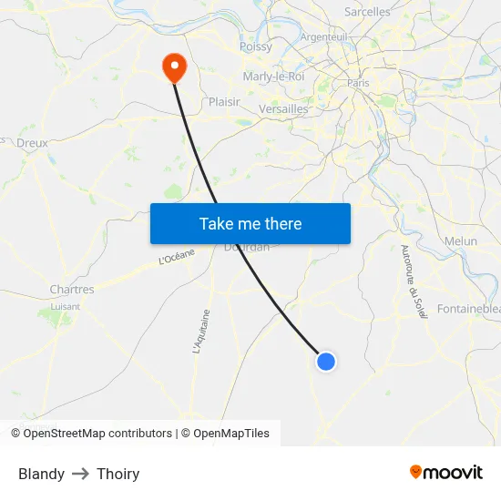 Blandy to Thoiry map