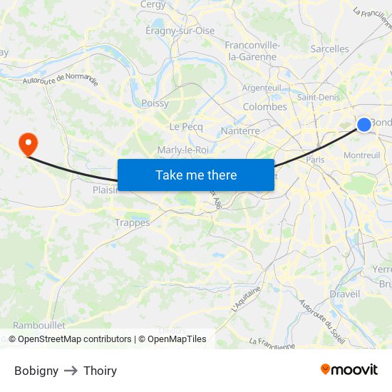 Bobigny to Thoiry map