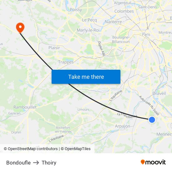 Bondoufle to Thoiry map