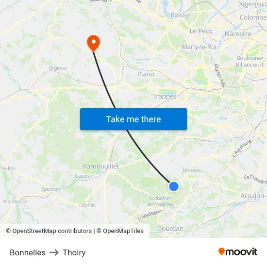 Bonnelles to Thoiry map