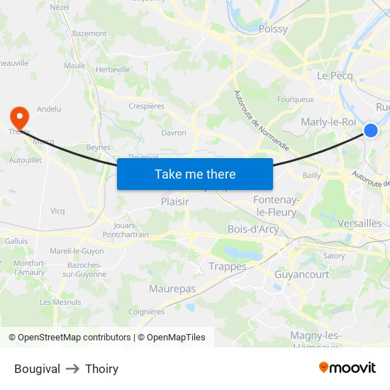 Bougival to Thoiry map