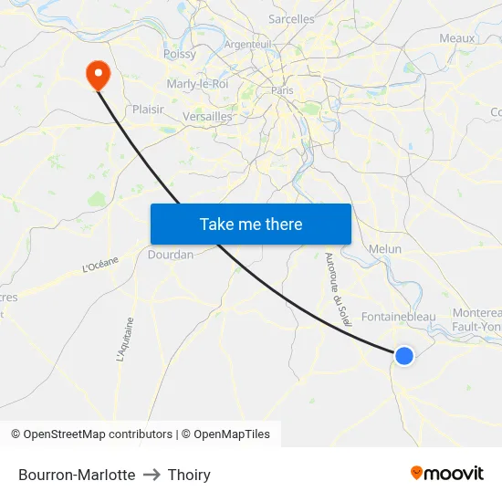 Bourron-Marlotte to Thoiry map