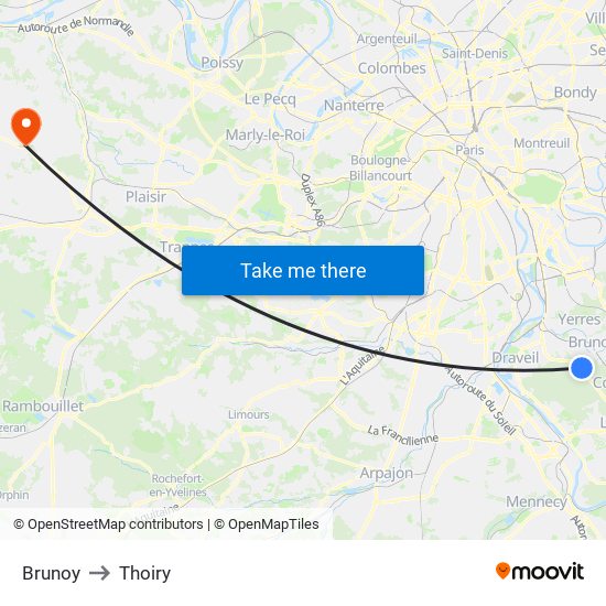 Brunoy to Thoiry map