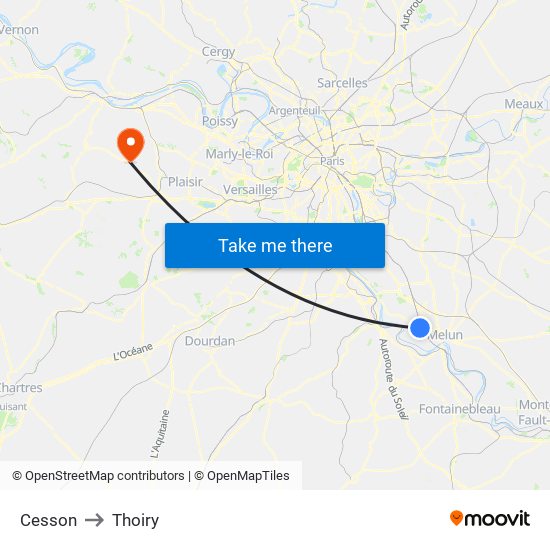 Cesson to Thoiry map