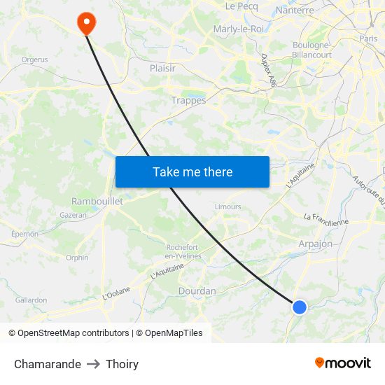 Chamarande to Thoiry map