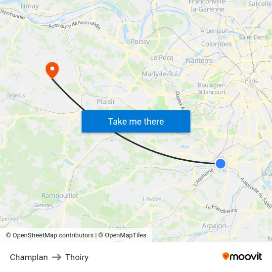 Champlan to Thoiry map