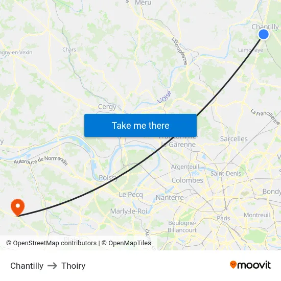 Chantilly to Thoiry map